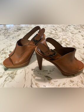 Cole Haan Tan Leather Open-Toe Slingback Heels